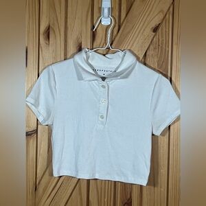 Aeropostale White Baby Tee Collared Crop Top Shirt Size Junior's Medium